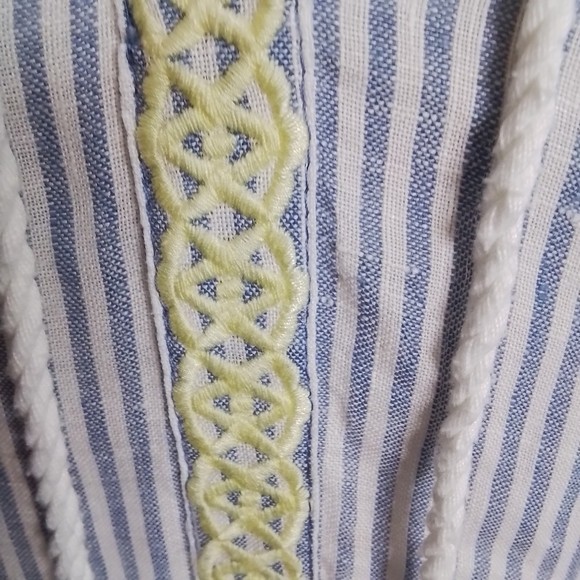 Spartina 449 Carlen Tunic Carolina Blue Stripe Yellow Embroidery & Tassel - M - Picture 8 of 16